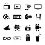 Set icons related to cinema films and movie industry