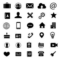 contact and social media icon set in black white