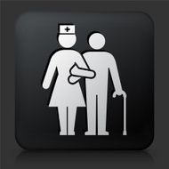 Black Square Button with Patient Female Nurse