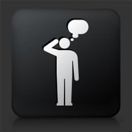 Black Square Button with Man Silhouette Thinking