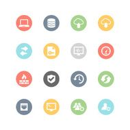 Series of colorful round computer network icons