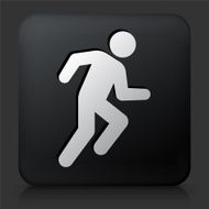 Black Square Button with Runner Athlete