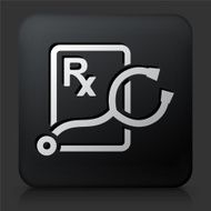 Black Square Button with Stethoscope and RX Prescription