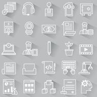Set of vector business outline icons with shadow