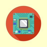 Processor icon CPU Long shadow flat design Vector illustration