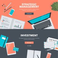 Set of flat design concepts for strategic management and investment
