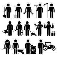 Gardener Man Worker using Gardening Tools and Equipments Pictogram