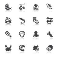 Seafood flat icons with reflection