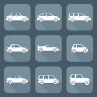 white flat style various body types of cars icons collection