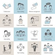Teamwork icons line flat