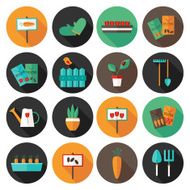 Gardening set circle flat icons