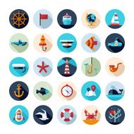 Set of vintage flat design modern nautical marine icons