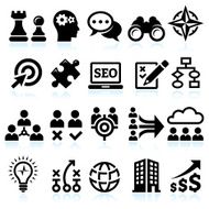 Marketing strategy for Building A Powerful Company vector icon set