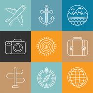 Vector travel logos and icons in outline style