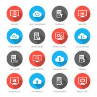 Hosting server database and cloud computing icons