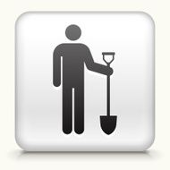White Square Button with Worker & Shovel Icon