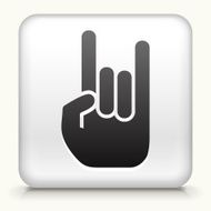 White Square Button with Rock & Roll Hand Icon