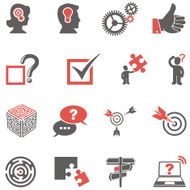 Red and black problem-solving icon set