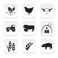 Set of Nine Farming Icons On 3D Button