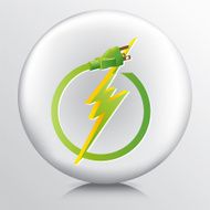 Round Grey Icon With Energy Efficient Green Electricity Symbol