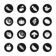 Fruit and Vegetable Icons Set 1 - Black Circle Series