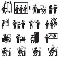 Businesswoman Daily Office Job black and white vector icon set N2