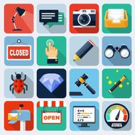 Square flat icons with long shadow set 7