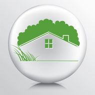 Round Icon With Green House Grass Landscaping Symbol