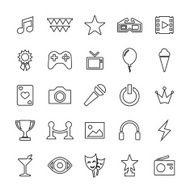 25 outline universal entertainment icons