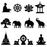 Oriental icons set Symbols of the Buddha