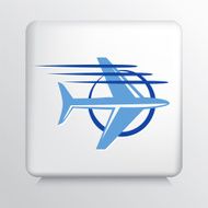 Square Icon with Blue Travel Airplane and Streaks