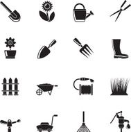 Silhouette Garden and gardening tools objects icons