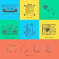 Flat line icons set of audio technic 90&#039;s like