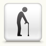 Square Button with Elderly Man Holding Cane