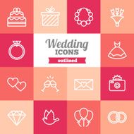 Set of flat outlined wedding icons