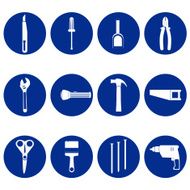 Blue circular icons of tools