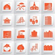 Architecture And Engineering icon Set On Square Button Red