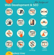 Business icon set Software and web development SEO marketing