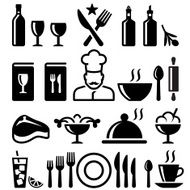 Restaurant and fine dining black & white vector icon set