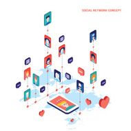 Social network and technology concept Modern flat isometric design