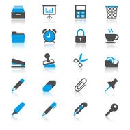 Office supplies flat with reflection icons N2