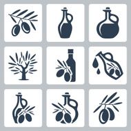 Olive oil related vector icons set