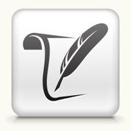 Square Button with Paper and Quill