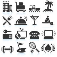 Hotel Vacation Accommodation black & white vector icon set