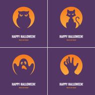 Four purple Halloween cards