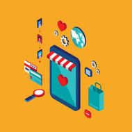 Flat 3d isometric design concept Shopping and e-commerce