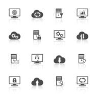 Hosting network and cloud computing vector icons
