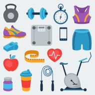 Sports and fitness icons set in flat style
