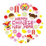 Chinese New Year Text with Icons