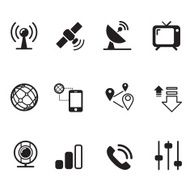 Satelite communication technology silhouette icons